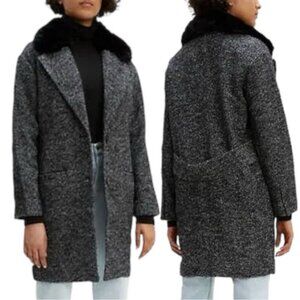 Levi’s Mari Coat XL Chunky Twill Salt And Pepper Black Faux Fur